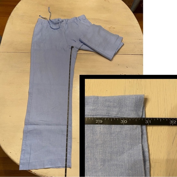 MNG by Mango, 100% Linen Drawstring Trouser Pants, Light Blue - Picture 7 of 7